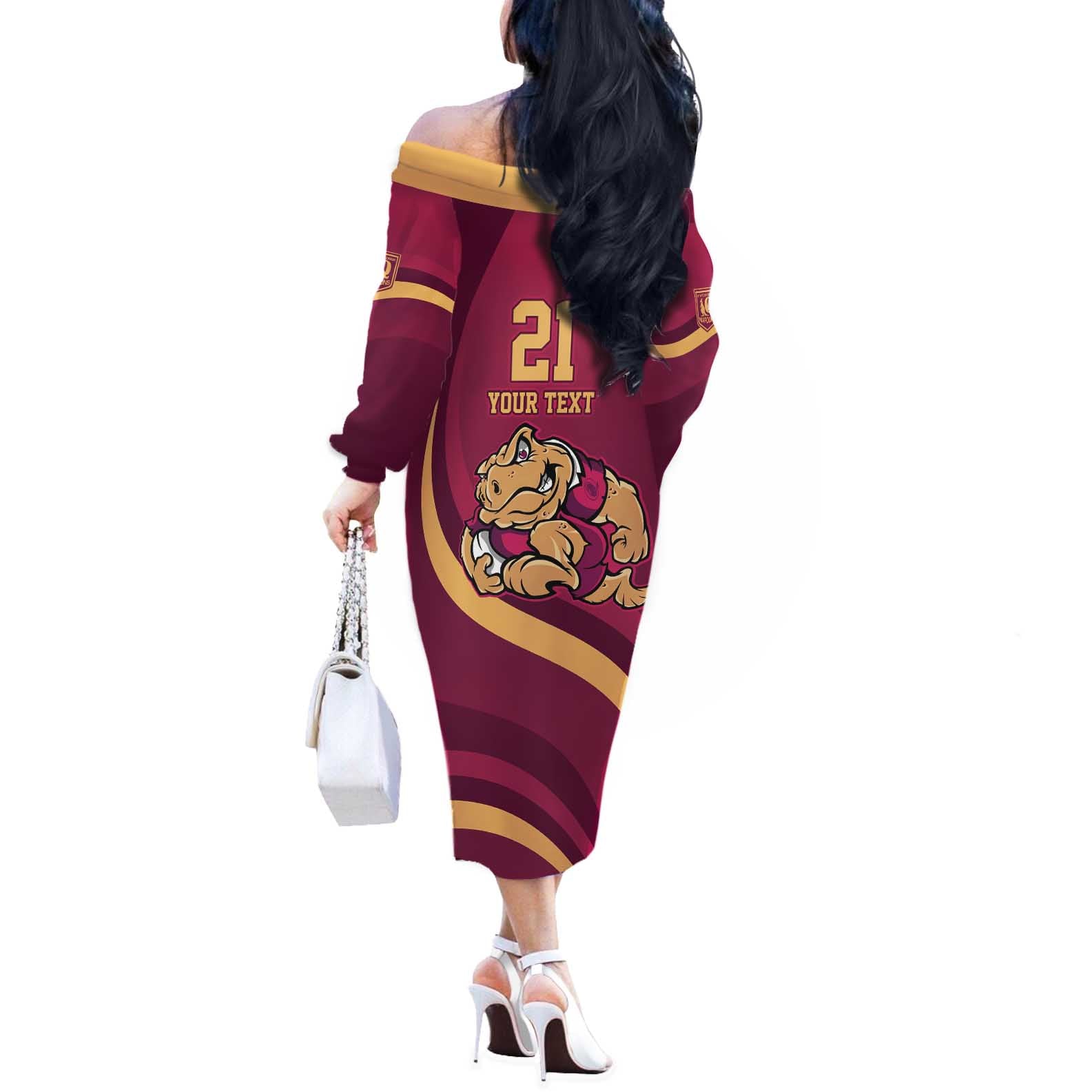 Custom QLD Maroons Cane Toad Off The Shoulder Long Sleeve Dress Queensland Origin No2