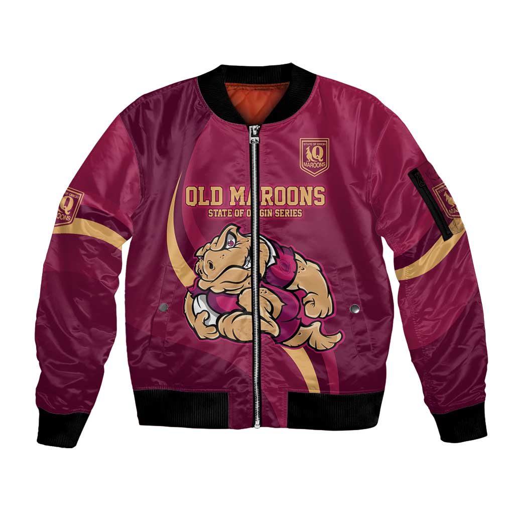 Custom QLD Maroons Cane Toad Sleeve Zip Bomber Jacket Queensland Origin No2