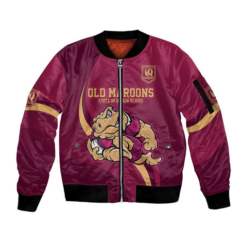Custom QLD Maroons Cane Toad Sleeve Zip Bomber Jacket Queensland Origin No2