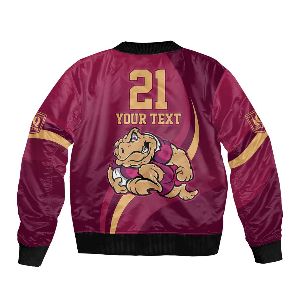 Custom QLD Maroons Cane Toad Sleeve Zip Bomber Jacket Queensland Origin No2