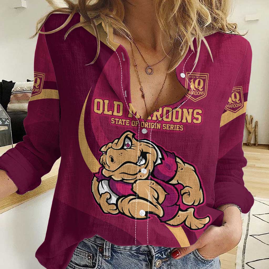 Custom QLD Maroons Cane Toad Women Casual Shirt Queensland Origin No2