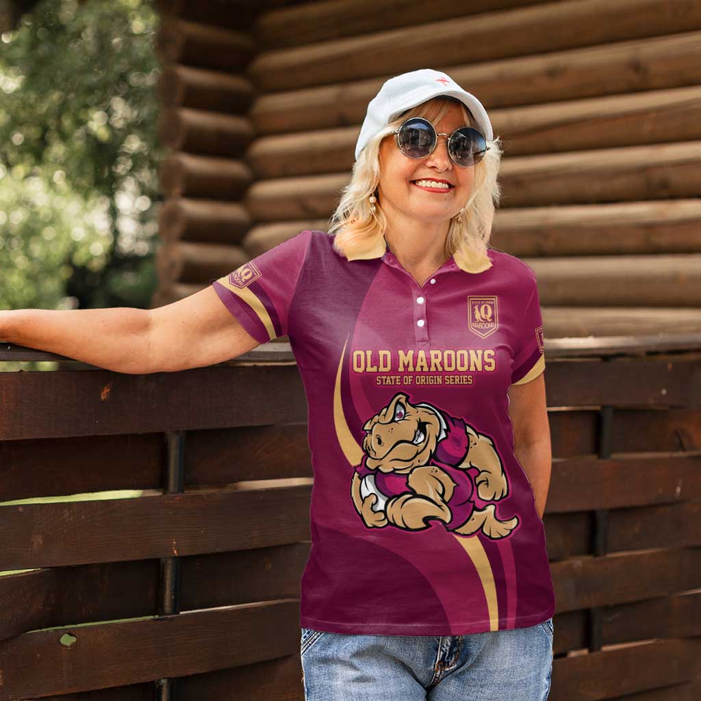 Custom QLD Maroons Cane Toad Women Polo Shirt Queensland Origin No2
