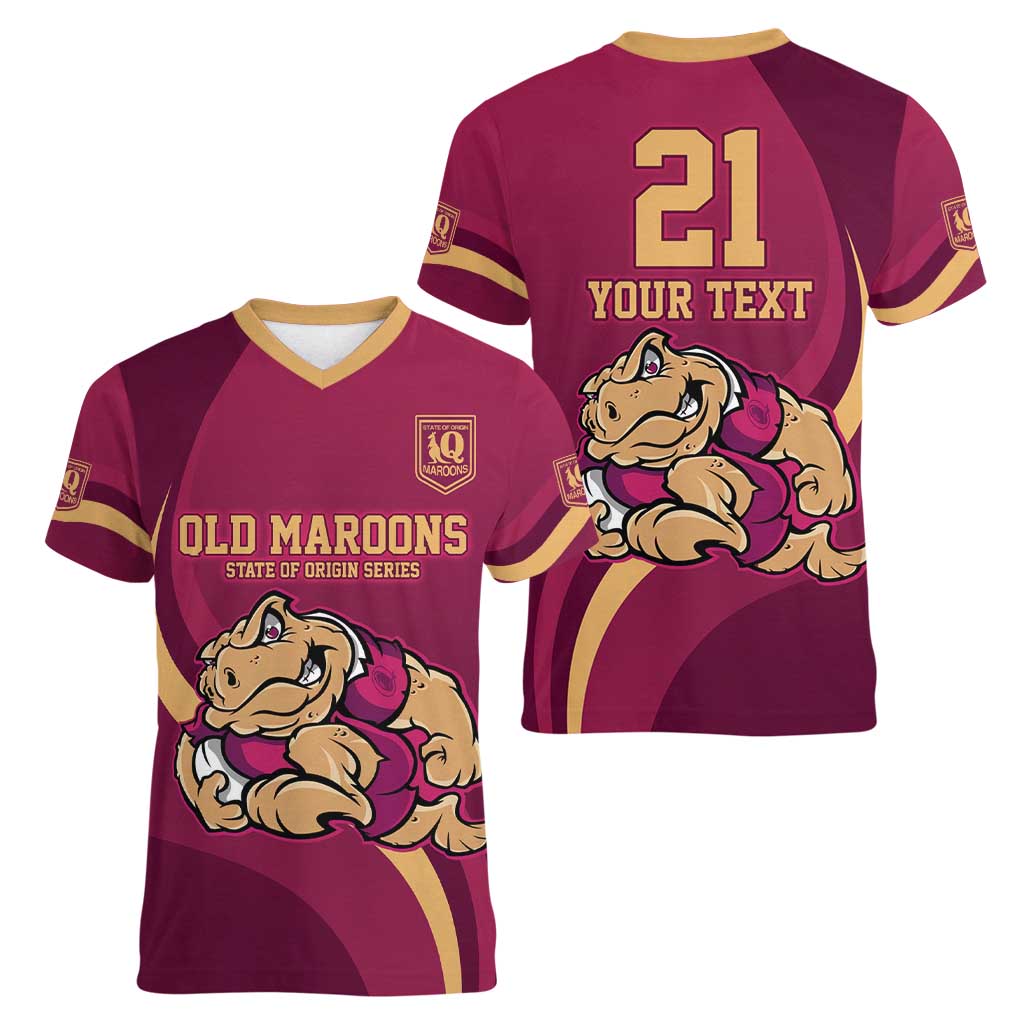 Custom QLD Maroons Cane Toad Women V-Neck T-Shirt Queensland Origin No2