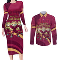 Custom QLD Maroons Cane Toad Couples Matching Long Sleeve Bodycon Dress and Long Sleeve Button Shirt Queensland Origin No3