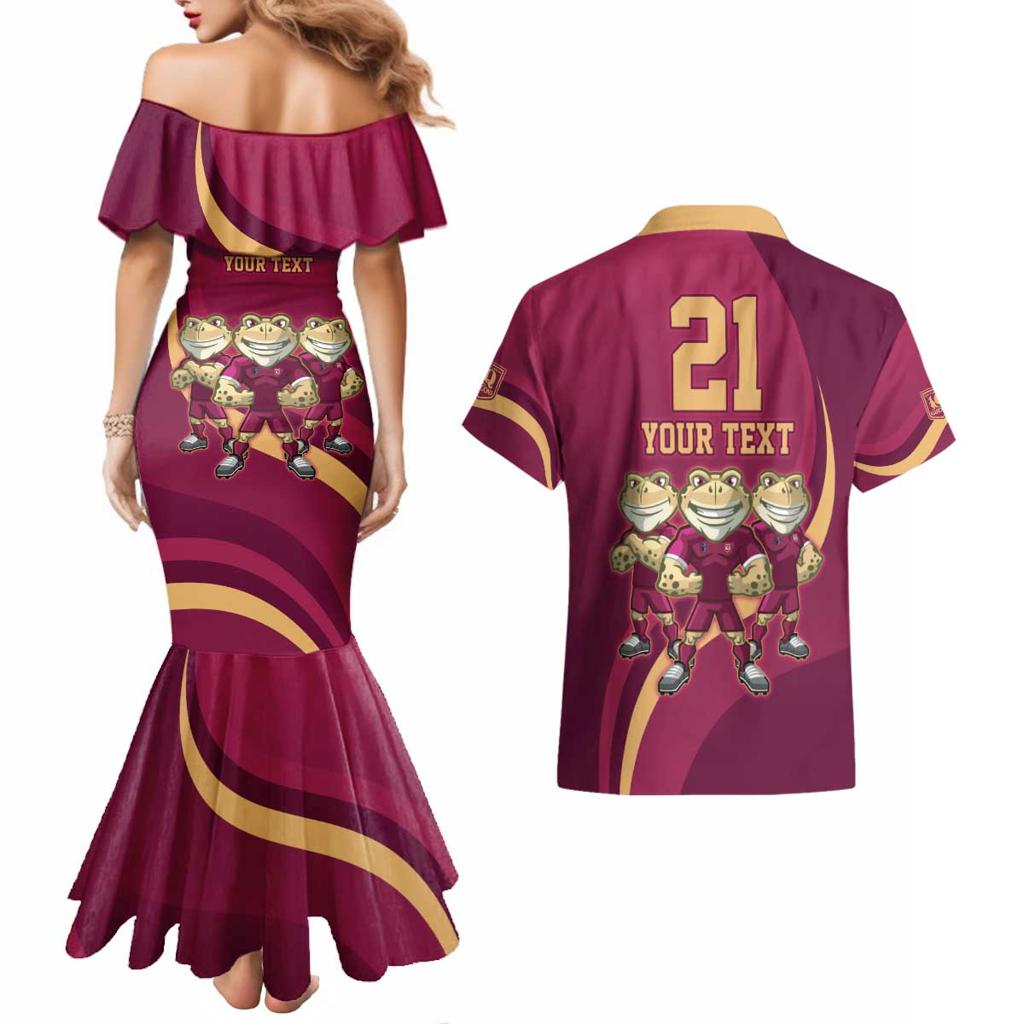 Custom QLD Maroons Cane Toad Couples Matching Mermaid Dress and Hawaiian Shirt Queensland Origin No3