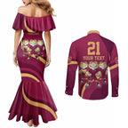 Custom QLD Maroons Cane Toad Couples Matching Mermaid Dress and Long Sleeve Button Shirt Queensland Origin No3