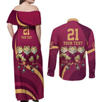 Custom QLD Maroons Cane Toad Couples Matching Off Shoulder Maxi Dress and Long Sleeve Button Shirt Queensland Origin No3