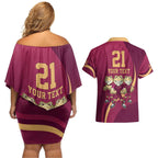 Custom QLD Maroons Cane Toad Couples Matching Off Shoulder Short Dress and Hawaiian Shirt Queensland Origin No3