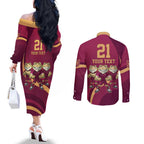 Custom QLD Maroons Cane Toad Couples Matching Off The Shoulder Long Sleeve Dress and Long Sleeve Button Shirt Queensland Origin No3