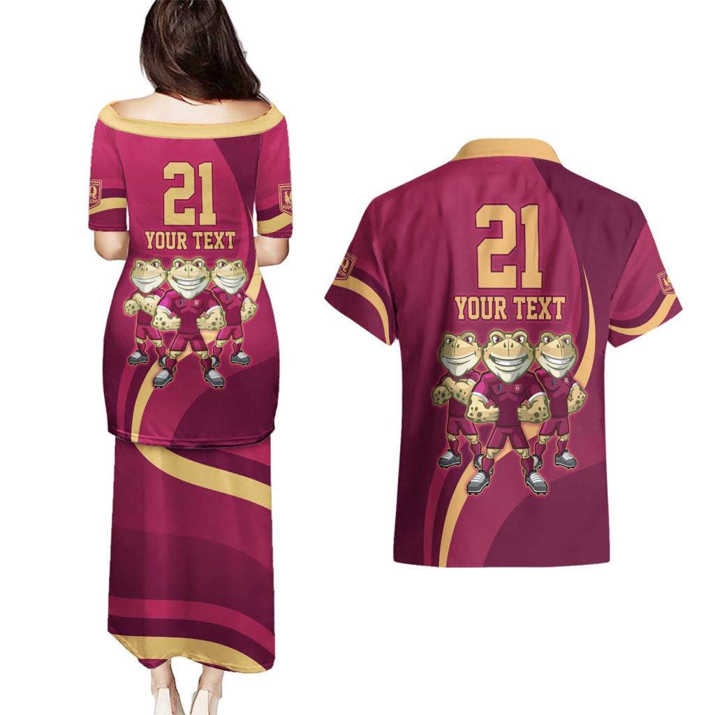 Custom QLD Maroons Cane Toad Couples Matching Puletasi and Hawaiian Shirt Queensland Origin No3