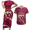 Custom QLD Maroons Cane Toad Couples Matching Short Sleeve Bodycon Dress and Hawaiian Shirt Queensland Origin No3