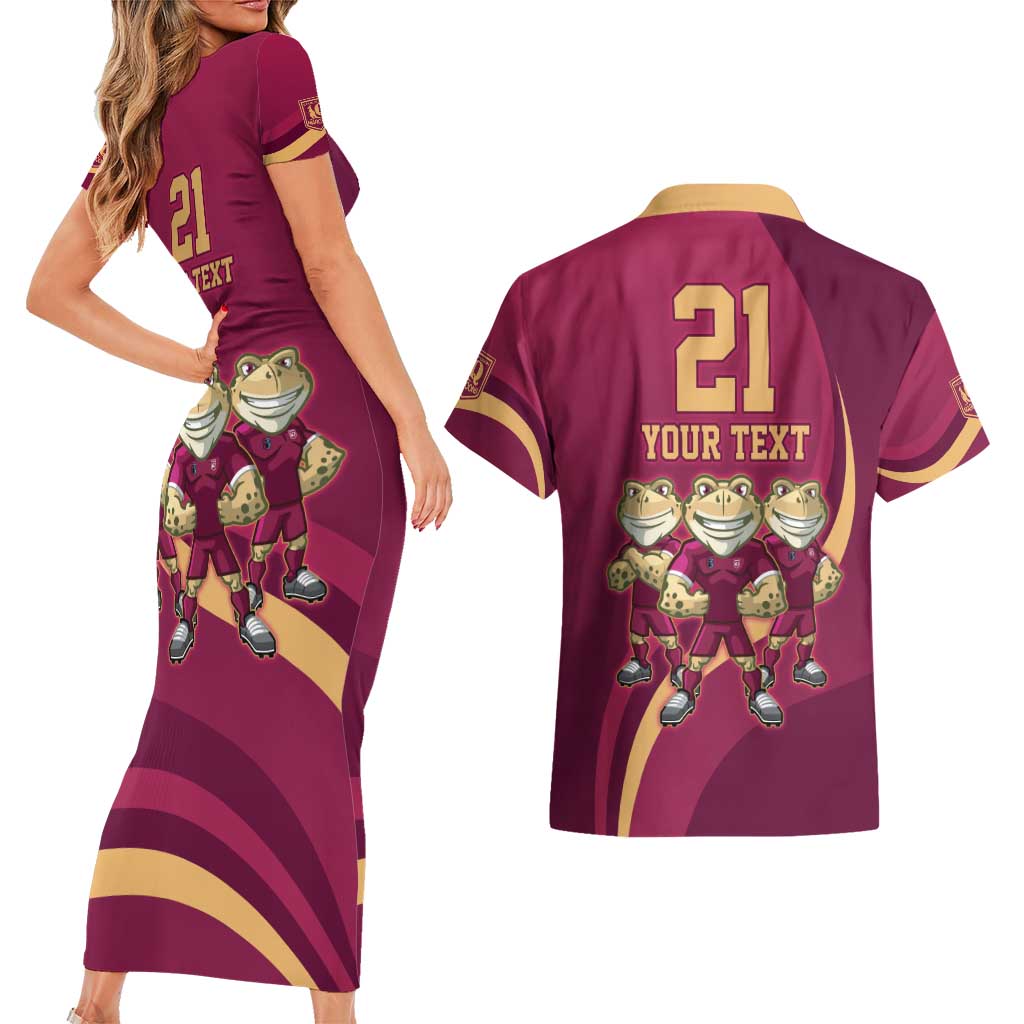 Custom QLD Maroons Cane Toad Couples Matching Short Sleeve Bodycon Dress and Hawaiian Shirt Queensland Origin No3