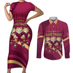 Custom QLD Maroons Cane Toad Couples Matching Short Sleeve Bodycon Dress and Long Sleeve Button Shirt Queensland Origin No3