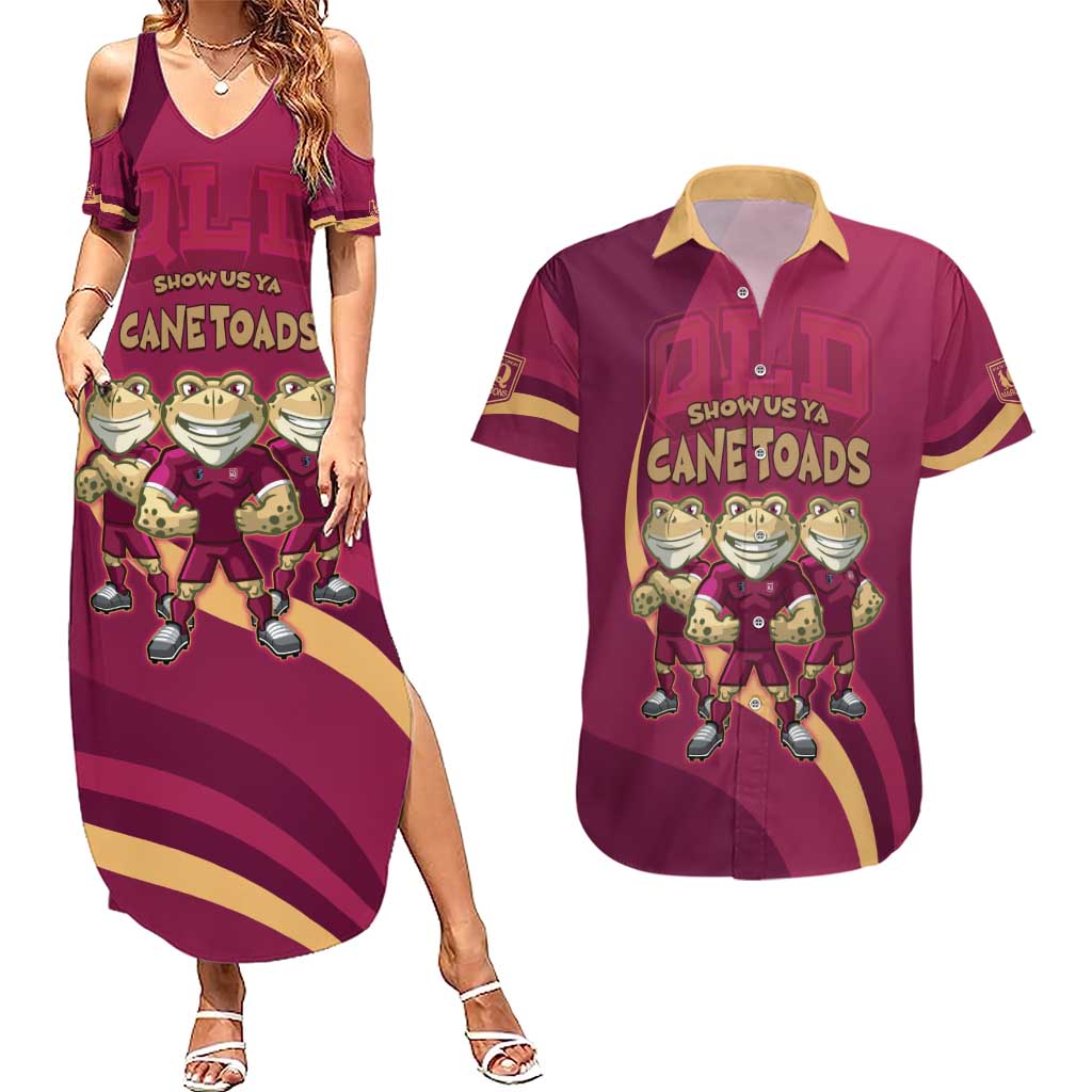 Custom QLD Maroons Cane Toad Couples Matching Summer Maxi Dress and Hawaiian Shirt Queensland Origin No3