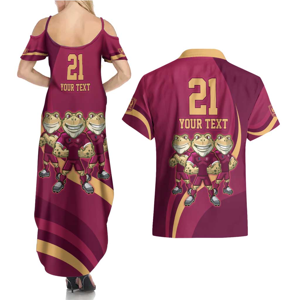 Custom QLD Maroons Cane Toad Couples Matching Summer Maxi Dress and Hawaiian Shirt Queensland Origin No3