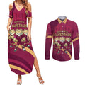 Custom QLD Maroons Cane Toad Couples Matching Summer Maxi Dress and Long Sleeve Button Shirt Queensland Origin No3