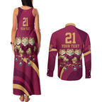 Custom QLD Maroons Cane Toad Couples Matching Tank Maxi Dress and Long Sleeve Button Shirt Queensland Origin No3