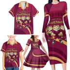 Custom QLD Maroons Cane Toad Family Matching Long Sleeve Bodycon Dress and Hawaiian Shirt Queensland Origin No3