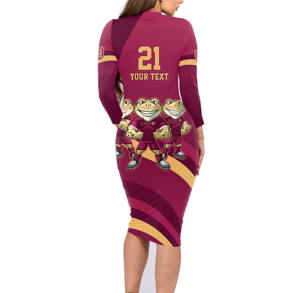 Custom QLD Maroons Cane Toad Family Matching Long Sleeve Bodycon Dress and Hawaiian Shirt Queensland Origin No3