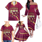 Custom QLD Maroons Cane Toad Family Matching Off The Shoulder Long Sleeve Dress and Hawaiian Shirt Queensland Origin No3