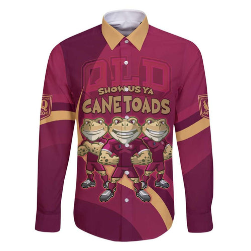 Custom QLD Maroons Cane Toad Family Matching Off The Shoulder Long Sleeve Dress and Hawaiian Shirt Queensland Origin No3