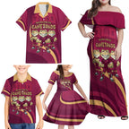 Custom QLD Maroons Cane Toad Family Matching Off Shoulder Maxi Dress and Hawaiian Shirt Queensland Origin No3
