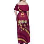 Custom QLD Maroons Cane Toad Family Matching Off Shoulder Maxi Dress and Hawaiian Shirt Queensland Origin No3