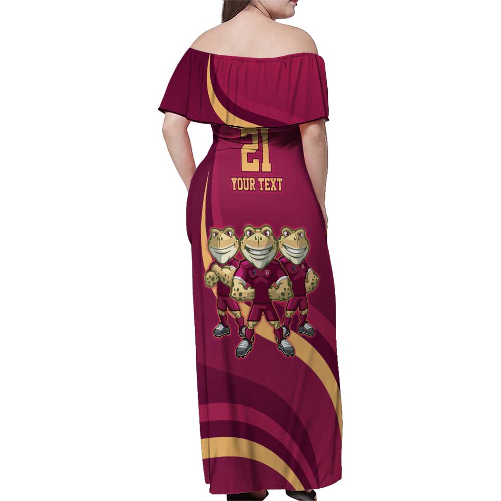 Custom QLD Maroons Cane Toad Family Matching Off Shoulder Maxi Dress and Hawaiian Shirt Queensland Origin No3