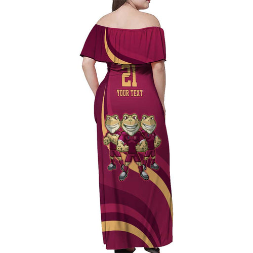 Custom QLD Maroons Cane Toad Family Matching Off Shoulder Maxi Dress and Hawaiian Shirt Queensland Origin No3