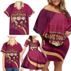 Custom QLD Maroons Cane Toad Family Matching Off Shoulder Short Dress and Hawaiian Shirt Queensland Origin No3