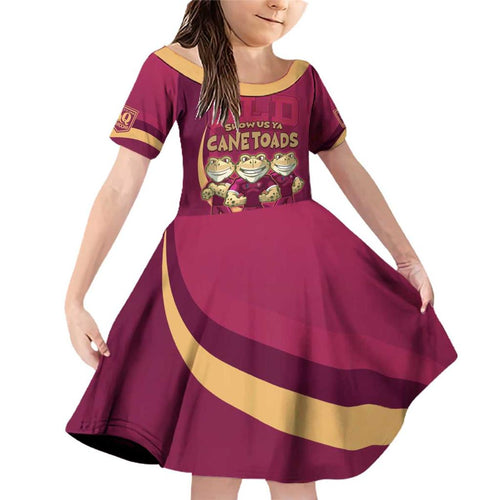 Custom QLD Maroons Cane Toad Family Matching Off Shoulder Short Dress and Hawaiian Shirt Queensland Origin No3