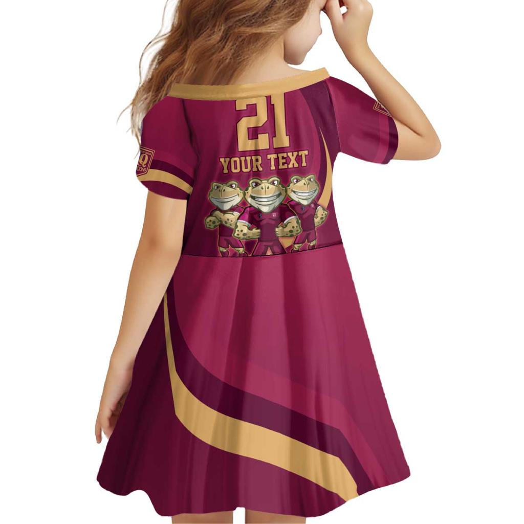 Custom QLD Maroons Cane Toad Family Matching Off Shoulder Short Dress and Hawaiian Shirt Queensland Origin No3