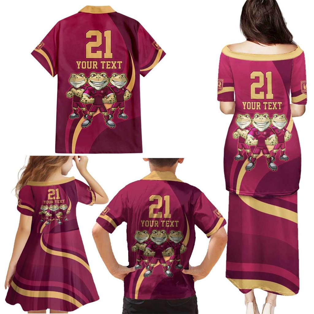 Custom QLD Maroons Cane Toad Family Matching Puletasi and Hawaiian Shirt Queensland Origin No3