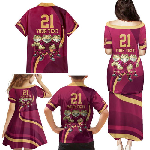 Custom QLD Maroons Cane Toad Family Matching Puletasi and Hawaiian Shirt Queensland Origin No3