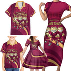 Custom QLD Maroons Cane Toad Family Matching Short Sleeve Bodycon Dress and Hawaiian Shirt Queensland Origin No3