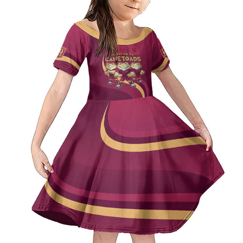 Custom QLD Maroons Cane Toad Family Matching Short Sleeve Bodycon Dress and Hawaiian Shirt Queensland Origin No3