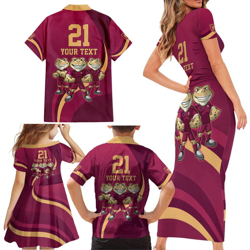 Custom QLD Maroons Cane Toad Family Matching Short Sleeve Bodycon Dress and Hawaiian Shirt Queensland Origin No3