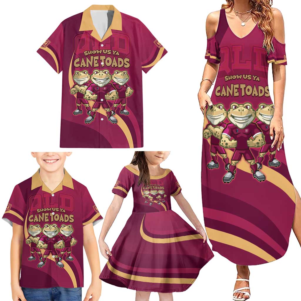 Custom QLD Maroons Cane Toad Family Matching Summer Maxi Dress and Hawaiian Shirt Queensland Origin No3
