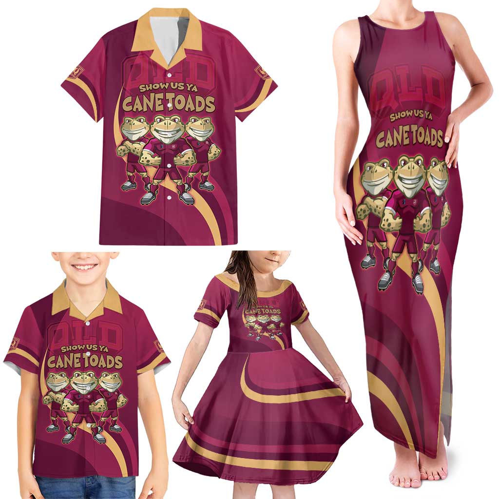 Custom QLD Maroons Cane Toad Family Matching Tank Maxi Dress and Hawaiian Shirt Queensland Origin No3