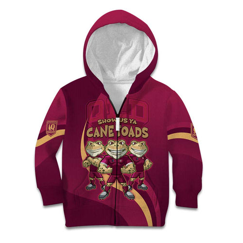 Custom QLD Maroons Cane Toad Kid Hoodie Queensland Origin No3