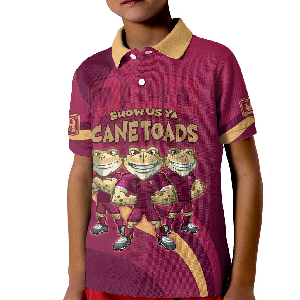 Custom QLD Maroons Cane Toad Kid Polo Shirt Queensland Origin No3