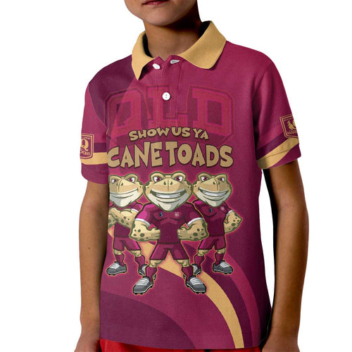 Custom QLD Maroons Cane Toad Kid Polo Shirt Queensland Origin No3