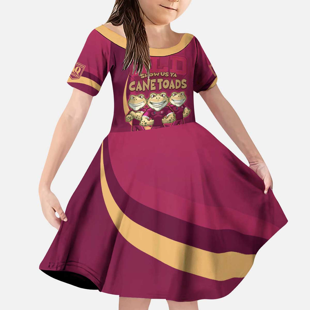 Custom QLD Maroons Cane Toad Kid Short Sleeve Dress Queensland Origin No3