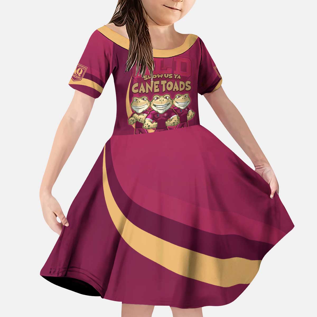 Custom QLD Maroons Cane Toad Kid Short Sleeve Dress Queensland Origin No3