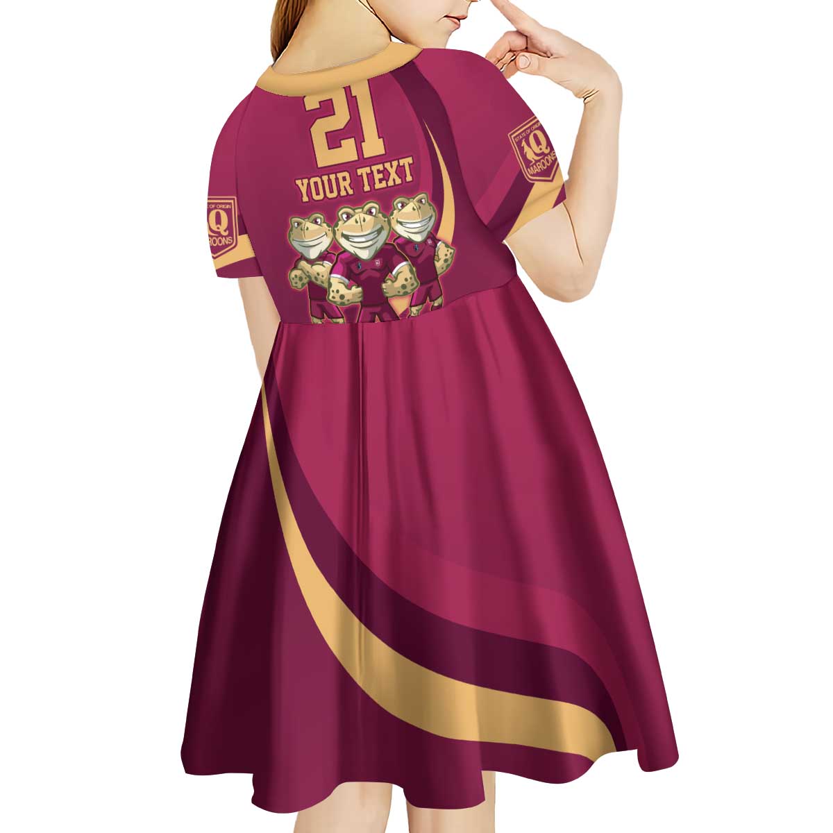 Custom QLD Maroons Cane Toad Kid Short Sleeve Dress Queensland Origin No3