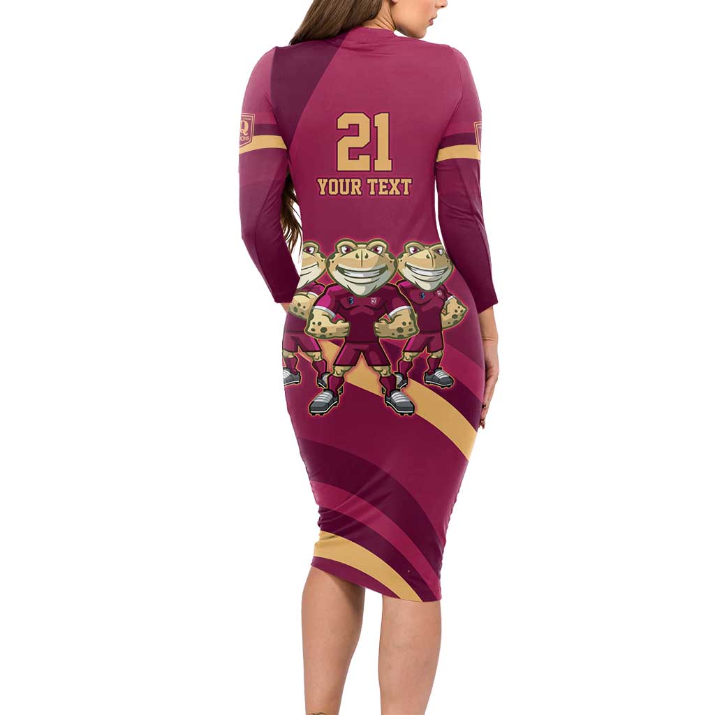 Custom QLD Maroons Cane Toad Long Sleeve Bodycon Dress Queensland Origin No3