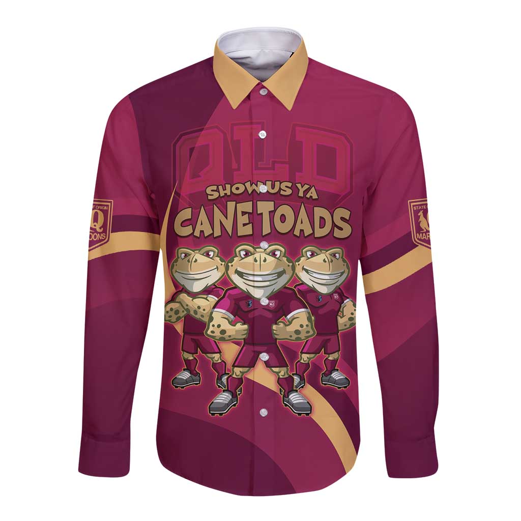 Custom QLD Maroons Cane Toad Long Sleeve Button Shirt Queensland Origin No3
