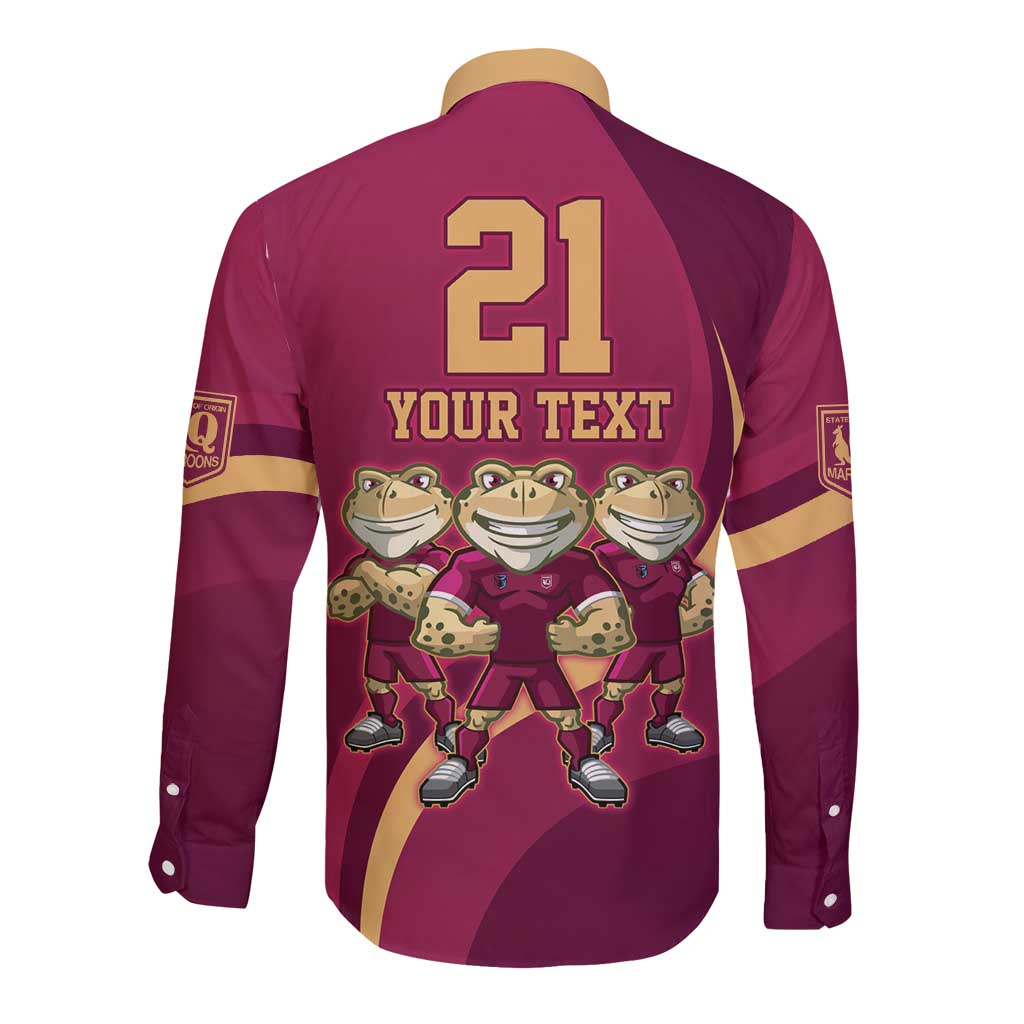 Custom QLD Maroons Cane Toad Long Sleeve Button Shirt Queensland Origin No3
