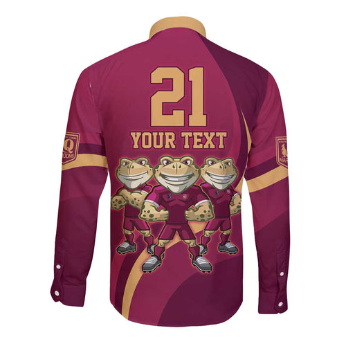 Custom QLD Maroons Cane Toad Long Sleeve Button Shirt Queensland Origin No3