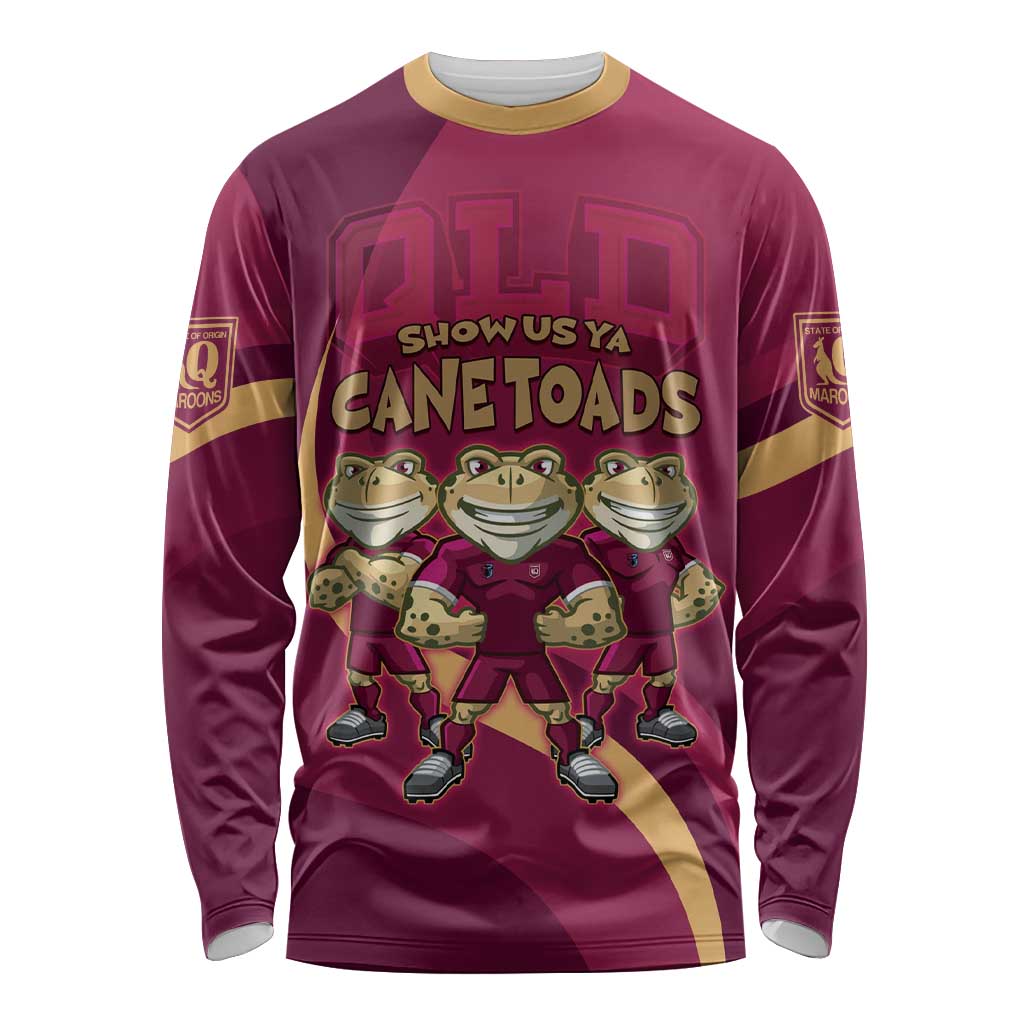 Custom QLD Maroons Cane Toad Long Sleeve Shirt Queensland Origin No3